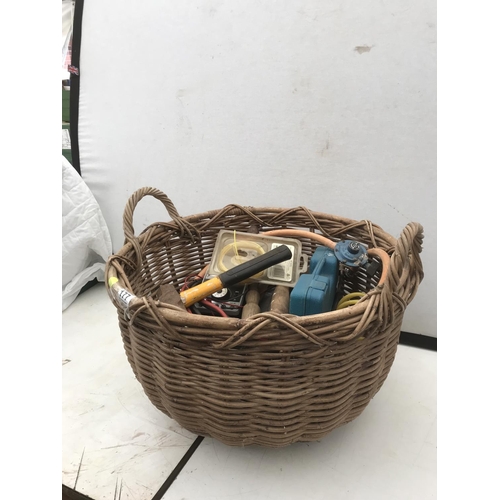 177 - BASKET OF TOOLS TO INCLUDE VAULT METER ETC