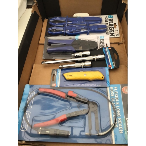 201 - BOX OF NEW TOOLS TO INCLUDE AIR DRILL CLUTCH ALINEMENT KIT ETC