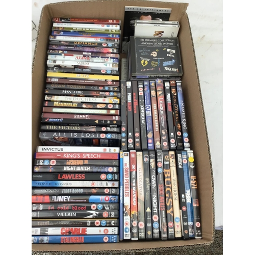 213 - 2 BOXES OF DVD'S AND A DVD STAND