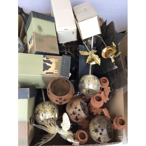 227 - 3 BOXES OF ORNAMENTS, BOTTLES ETC