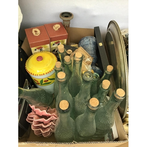 227 - 3 BOXES OF ORNAMENTS, BOTTLES ETC