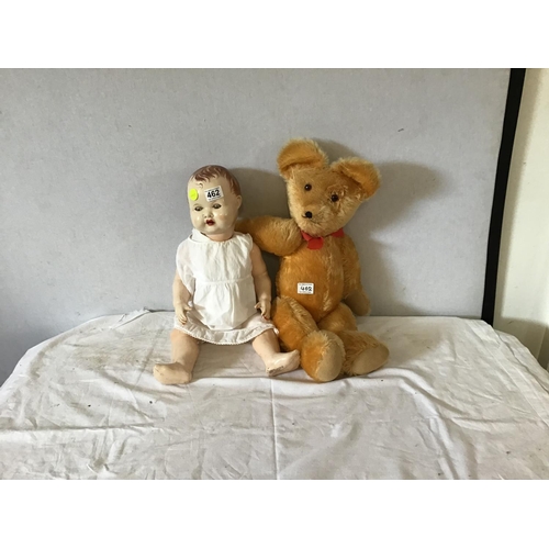 462 - VINTAGE DOLLY AND JOINTED TEDDY BEAR