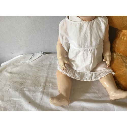 462 - VINTAGE DOLLY AND JOINTED TEDDY BEAR