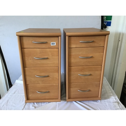 469 - PAIR OF BEECH EFECT 4 DRAWER BEDSIDE CHESTS
13 X 17
H 27