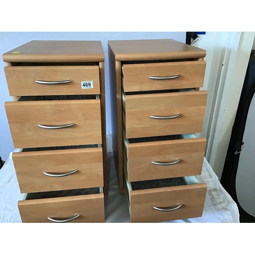 469 - PAIR OF BEECH EFECT 4 DRAWER BEDSIDE CHESTS
13 X 17
H 27