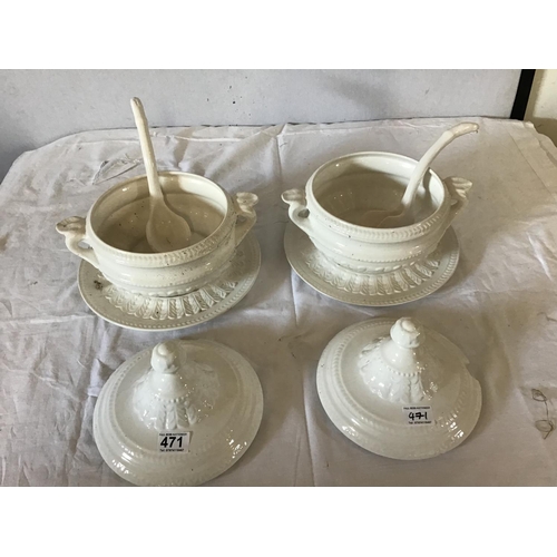 471 - PAIR OF SOUP TUREENS COMPLETE WITH LADELS