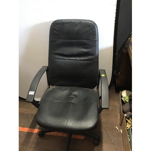 473 - BLACK LEATHER SWIVEL OFFICE ARMCHAIR