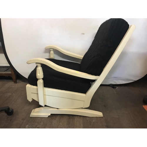 485 - VINTAGE PAINTED UPHOLSTERED ROCKING CHAIR