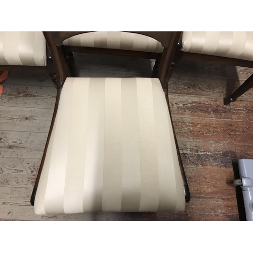 506 - 4 REGENCY DINING CHAIRS WITH REUPHOLSTERED SEATS