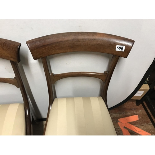 506 - 4 REGENCY DINING CHAIRS WITH REUPHOLSTERED SEATS