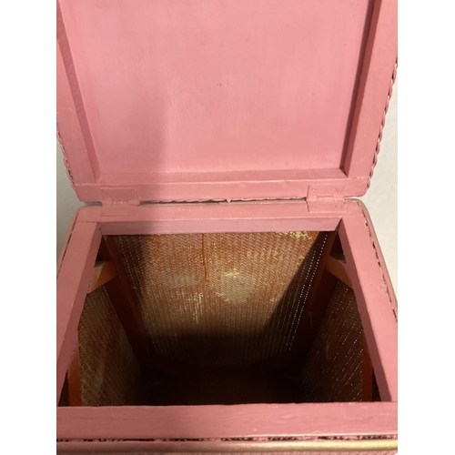 384 - VINTAGE WICKER PINK PAINTED LINEN BOX
13 X 10