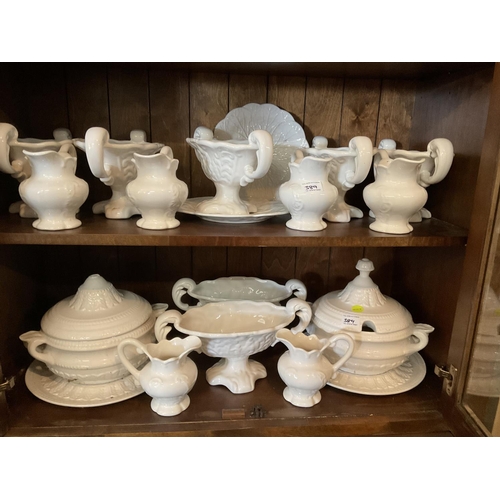 389 - LARGE QTY OF WHITE CHINA TO INCLUDE VASES JUGS TUREENS ETC