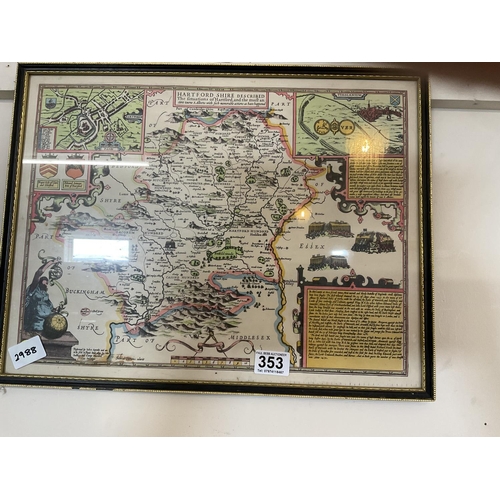 353 - FRAMED MAP OF HARTFORDSHIRE