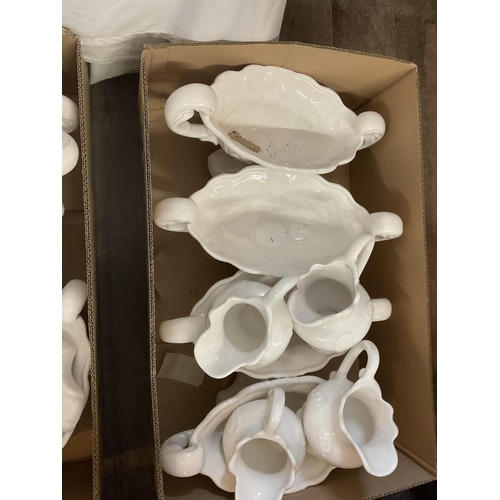 375 - 2 BOXES OF WHITE CHINA TWIN HANDLED VASES AND JUGS