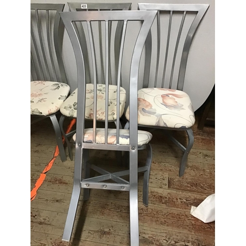 423 - 4 GREY METAL UPHOLSTERED DINING CHAIRS