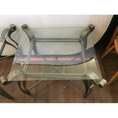 431 - METAL STRETCHED COFFEE TABLE AND MATCHING LAMP TABLE WITH GLASS TOPS
54 X 26