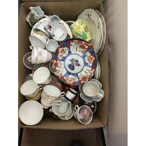 437 - 2 BOXES OF CHINA TO INCLUDE VICTORIAN WASH BOWL MEAT PLATES TEA POT ETC