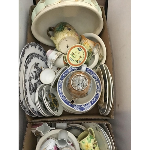 437 - 2 BOXES OF CHINA TO INCLUDE VICTORIAN WASH BOWL MEAT PLATES TEA POT ETC