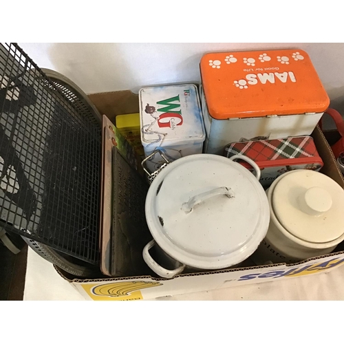 445 - 2 BOXES OF KITCHENWARE TO INCLUDE ENAMELWARE ETC