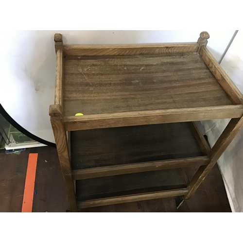 447 - VINTAGE OAK 3 TIER TEA TROLLY