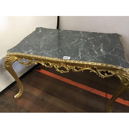 448 - GILT PAINTED COFFEE AND WINE TABLE WITH FAUX MARBLE TOPS