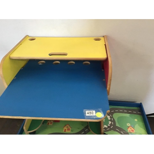 450 - CHILDS PLAY TABLE SMALL DESK AND CD RACK