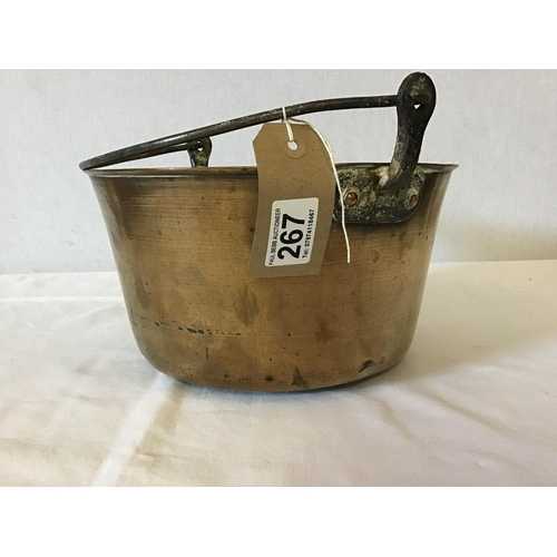 267 - VICTORIAN BRASS JAM PAN BRASS COAL HOD AND A ART DECO COPPER PLANTER