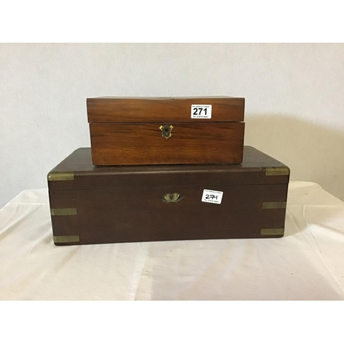 271 - 2 VICTORIAN MAHOGANY BRASS BOUND WRITING BOXES