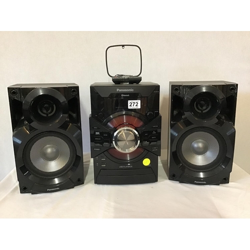 272 - PANASONIC STEREO AND SPEAKERS WITH ARIEL AND REMOTE CONTROL