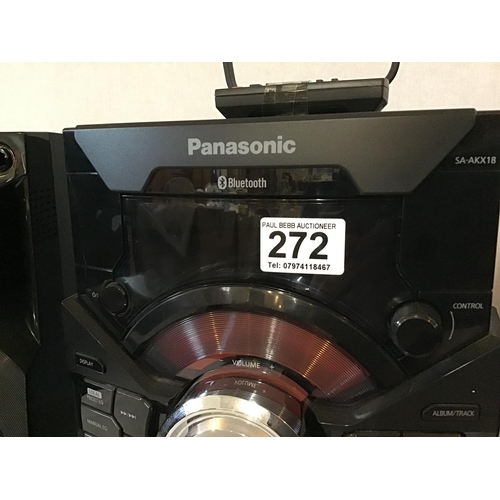 272 - PANASONIC STEREO AND SPEAKERS WITH ARIEL AND REMOTE CONTROL