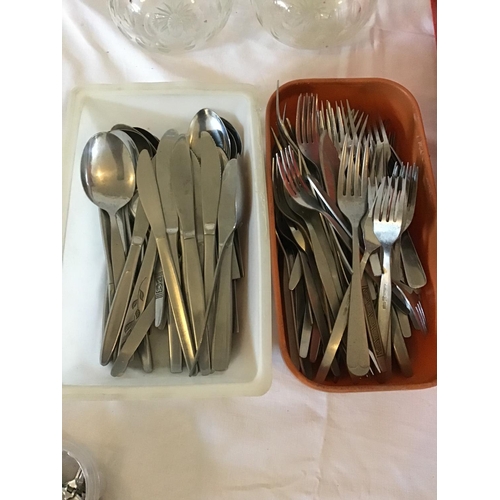 278 - 2 BOXES OF GLASSWARE CUTLERY COMMERCIAL GRILL ETC