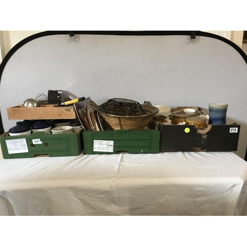 279 - 3 BOXES OF CHINA AND ODDS TO INCLUDE CUTLERY TRAY AND CUTLERY