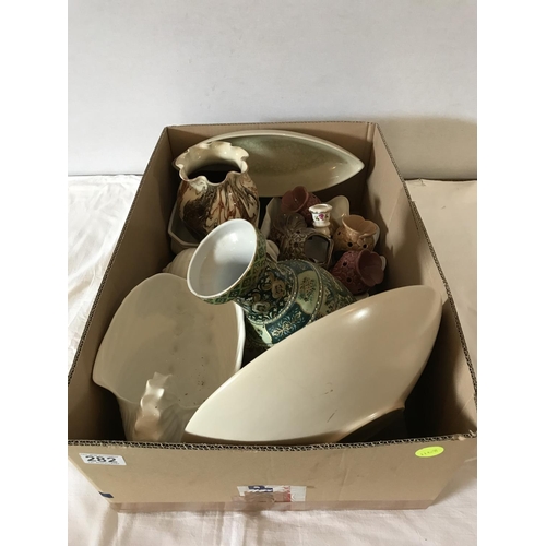 282 - BOX OF STUDIO POTTERY AND CHINA ETC