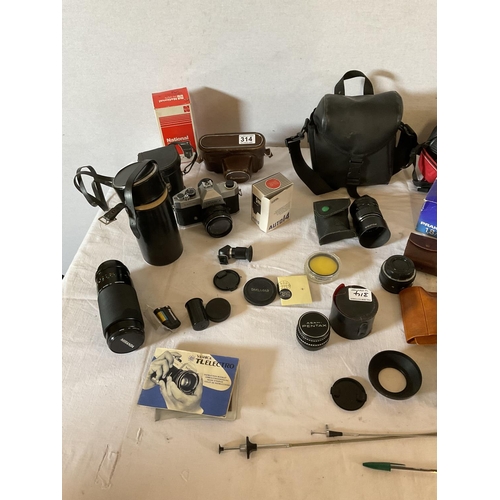 314 - QTY OF CAMERAS LENSES ETC