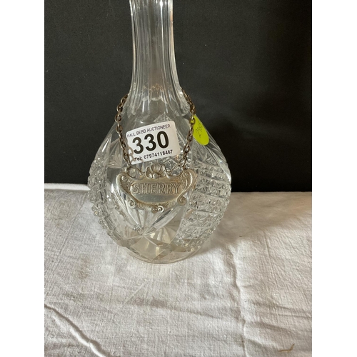 330 - HMS RIMMED CUT GLASS DECANTER COMPLETE WITH SHERRY LABEL