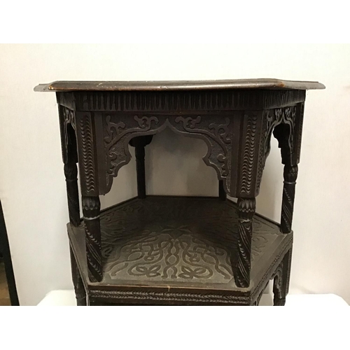 405 - HEAVILY CARVED HEXAGON 2 TIER WINDOW TABLE