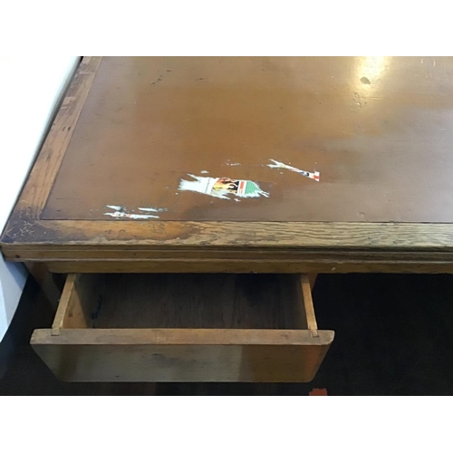 421 - VINTAGE OAK WITH LEATHER INSET TOP OFFICE PARTNERS DESK
54 X 54