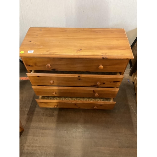 542 - MODERN 3 DRWER PINE CHEST AND MATCHING 3 DRAWER BEDSIDE CHEST
33.5 X 14