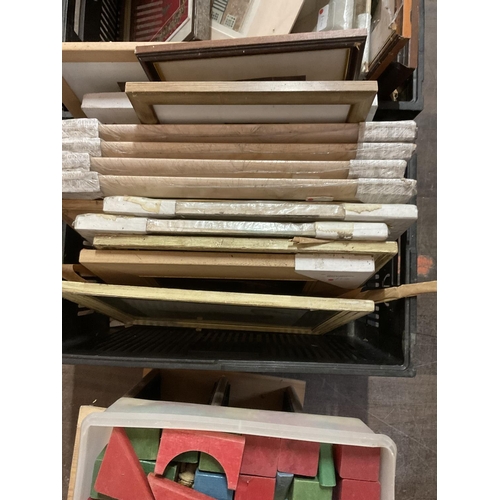 555 - 3 CRATES OF PICTURES WOODEN CABINETS ETC