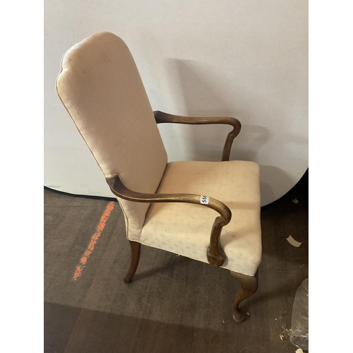 558 - PINK UPHOLSTERED MAHOGANY  ARMCHAIR ON CABRIOLE LEGS