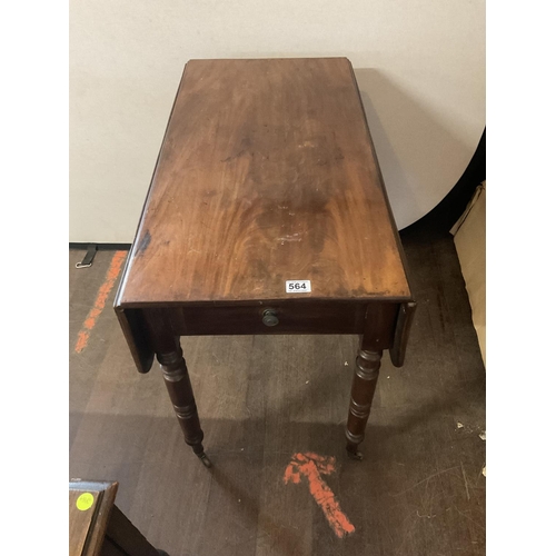 564 - VICTORIAN MAHOGANY PEMBROKE TABLE WITH DRAWER
35 X 35