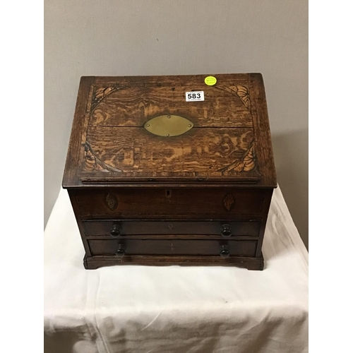 583 - EARLY GEORGIAN OAK WITH SHELL INLAY APPRENTICE PIECE BUREAU
16 X 11