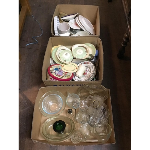 586 - 3 BOXES OF CHINA AND GLASSWARE TO INCLUDE ART DECO TUREENS ETC