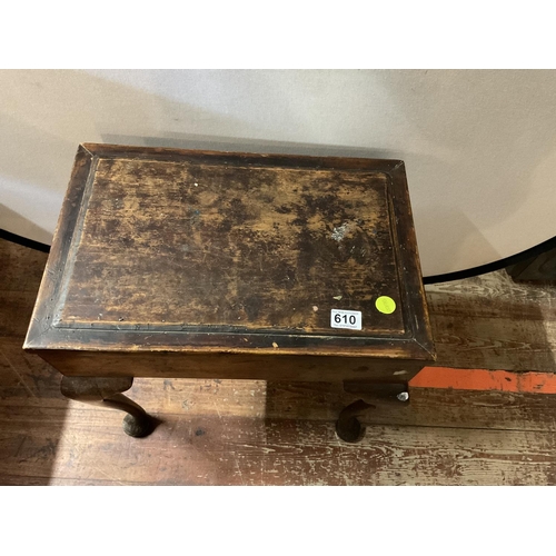 610 - MAHOGANY  PIANO STOOL ON CABRIOLE  LEGS COMPLETE WITH SHEET MUSIC
19 X 13