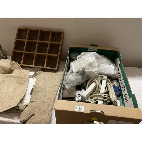 616 - 2 BOXES OF HARDWARE NAILS CANVAS MITS APRON ETC