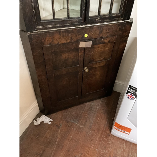 624 - GEORGIAN OAK DOUBLE CORNER CUPBOARD WITH GLAZED ASTRICAL TOP