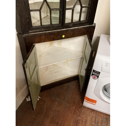 624 - GEORGIAN OAK DOUBLE CORNER CUPBOARD WITH GLAZED ASTRICAL TOP