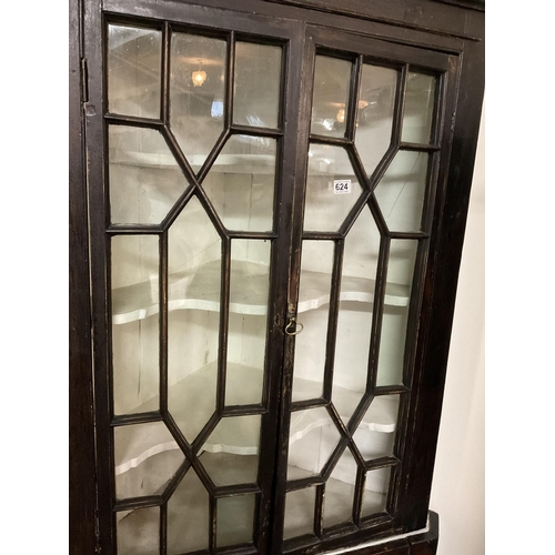 624 - GEORGIAN OAK DOUBLE CORNER CUPBOARD WITH GLAZED ASTRICAL TOP