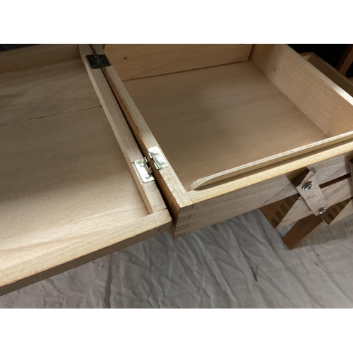 628 - MODERN CANTELEVER SEWING BOX (BROKEN HINGE)