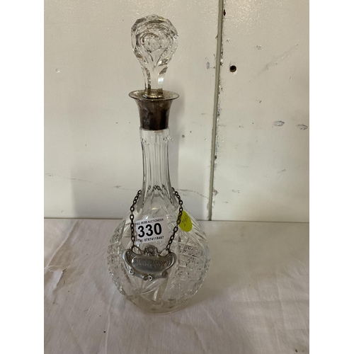 330 - HMS RIMMED CUT GLASS DECANTER COMPLETE WITH SHERRY LABEL